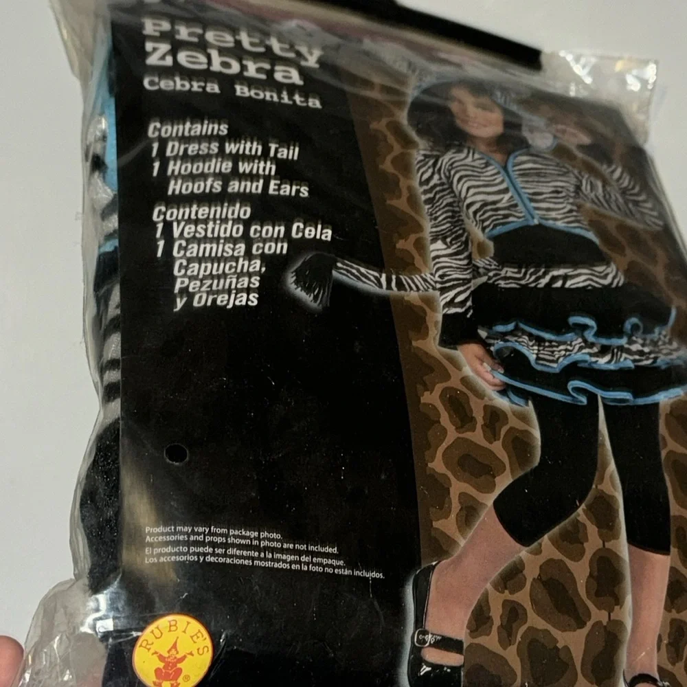 Rubies Zebra Halloween Costume w Dress / Tail / Hoodie Girls Size Small S 4-6